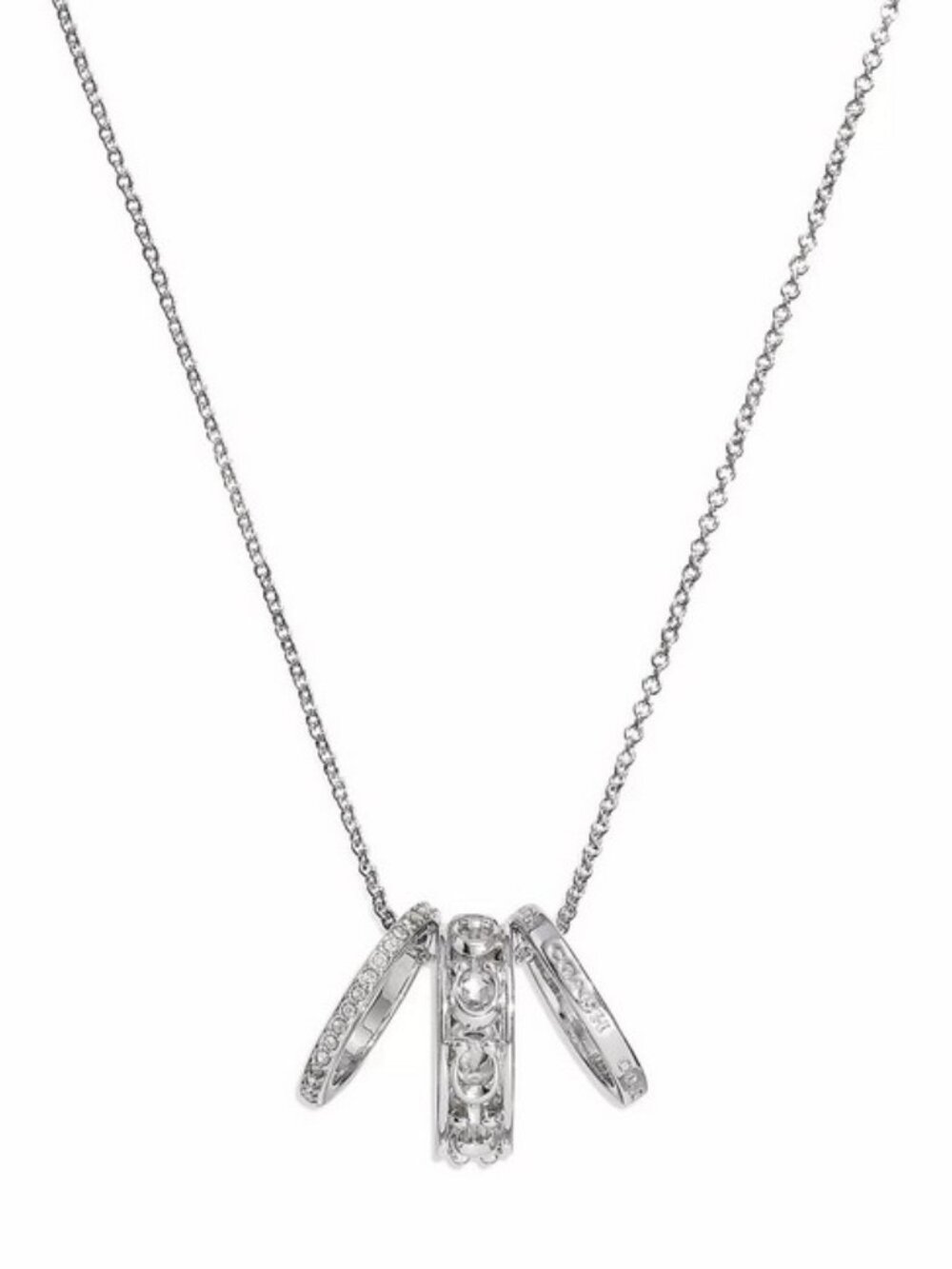 Coach Signature Open Works Rondell Ring Necklace Silver Tone - Picture 5 of 6